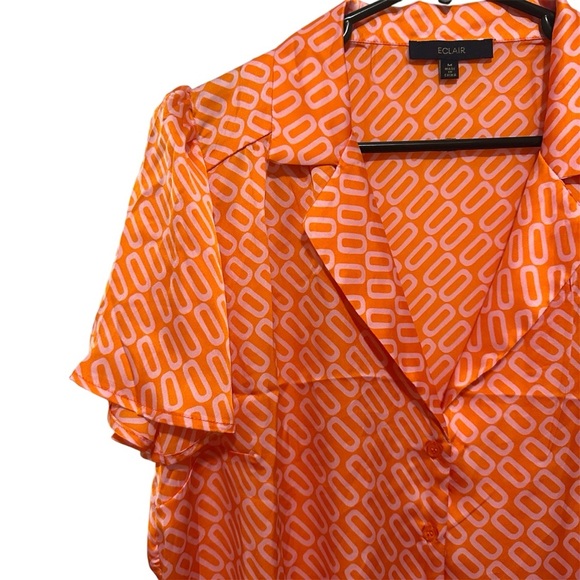 Eclair Orange and Pink Geometric Print Tie-Front Blouse Women’s M - Picture 3 of 7